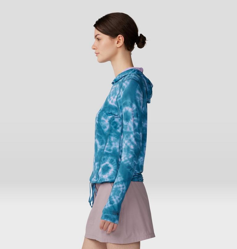 Women's Crater Lake Long Sleeve Hoody, Color: Baltic Blue Spore Dye Print, image 3