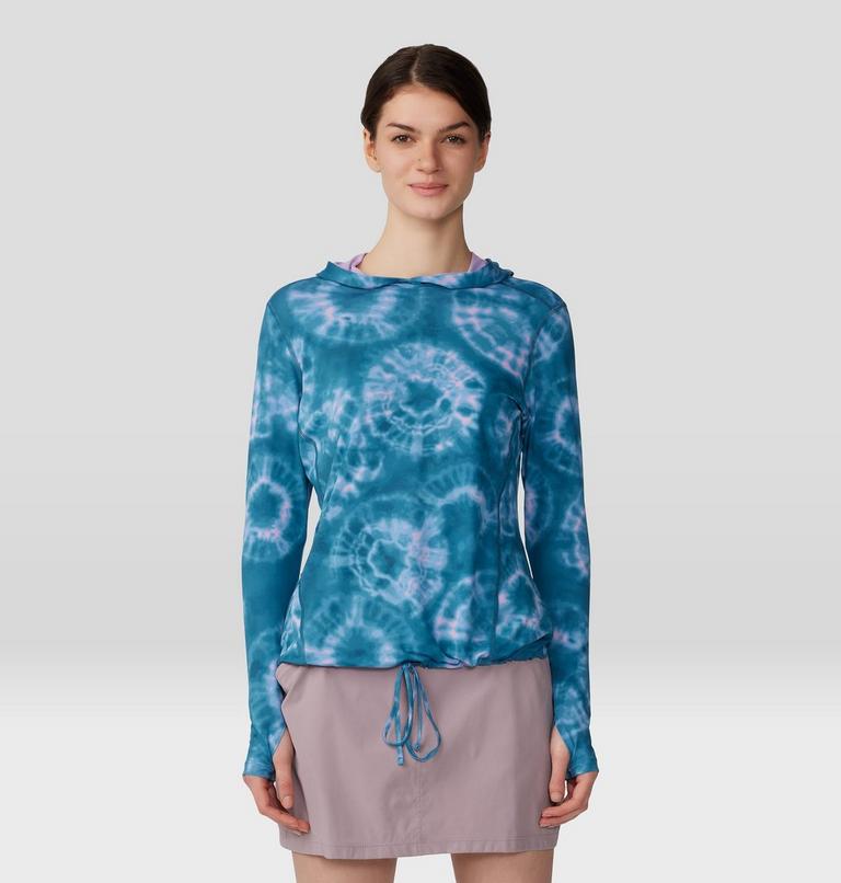 Women's Crater Lake Long Sleeve Hoody, Color: Baltic Blue Spore Dye Print, image 8