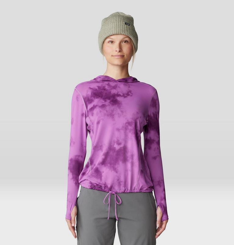 Femme Crater Lake Manches longues Chandail à capuchon, Color: Lilac Glow Clouds Print, image 1