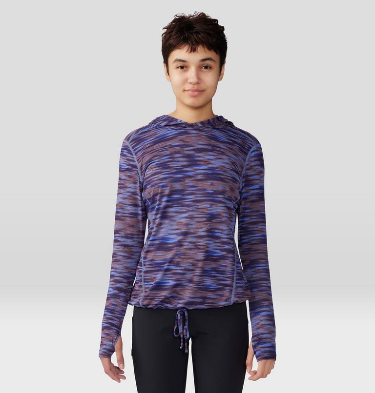 Femme Crater Lake Manches longues Chandail à capuchon, Color: Berry Vivid Frequency Print, image 7