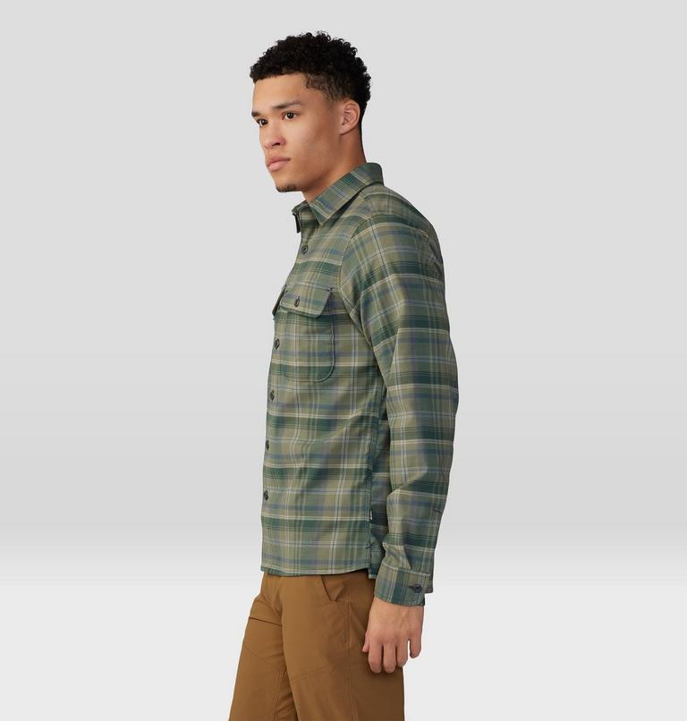 Men's Voyager One Long Sleeve Shirt, Color: Stone Green Bucket List Plaid, image 3