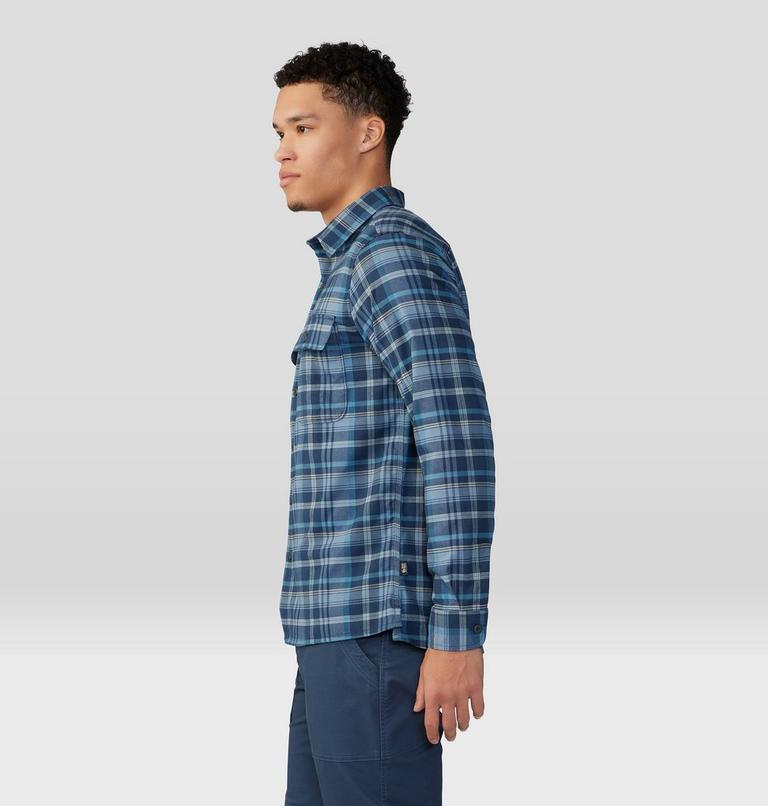 Men's Voyager One Long Sleeve Shirt, Color: Light Zinc Bucket List Plaid, image 3