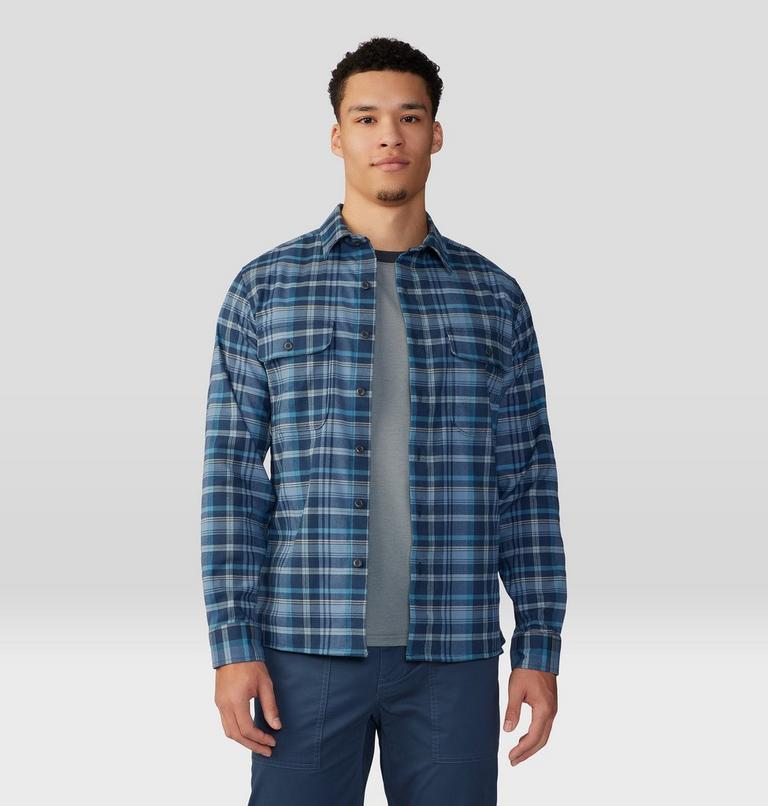 Men's Voyager One Long Sleeve Shirt, Color: Light Zinc Bucket List Plaid, image 1