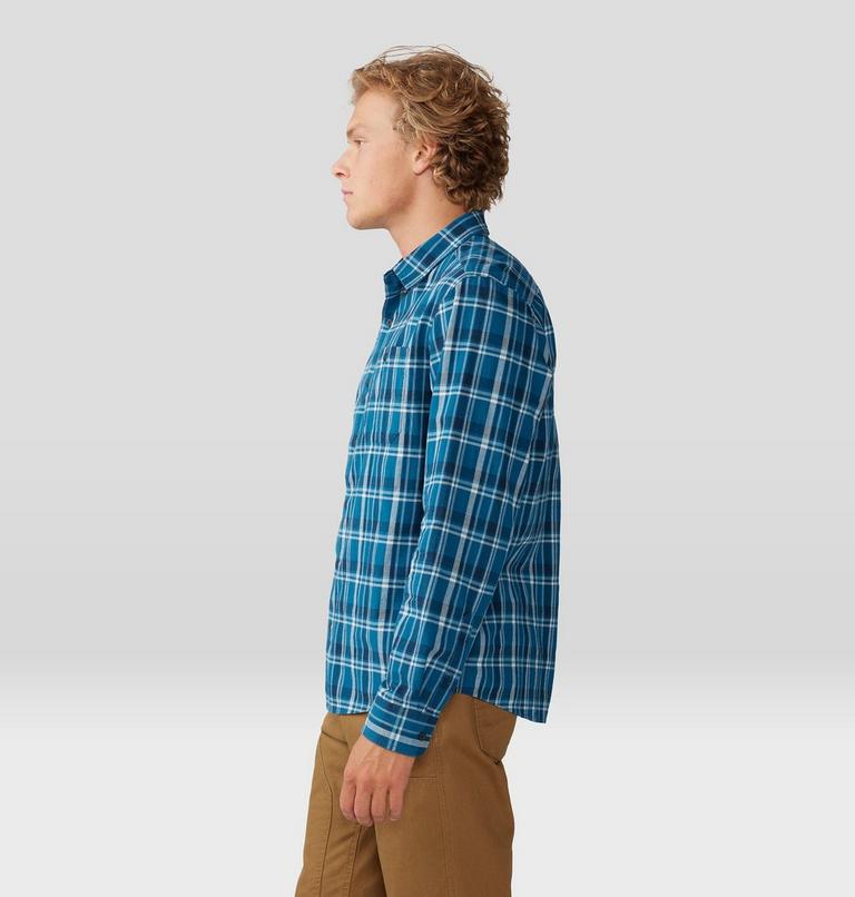 Men's Big Cottonwood Long Sleeve Shirt, Color: Dark Caspian Trailhead Plaid, image 3