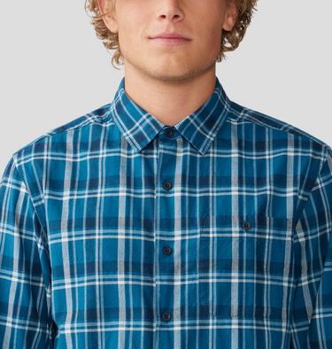 Men's Big Cottonwood Long Sleeve Shirt, Color: Dark Caspian Trailhead Plaid, image 4