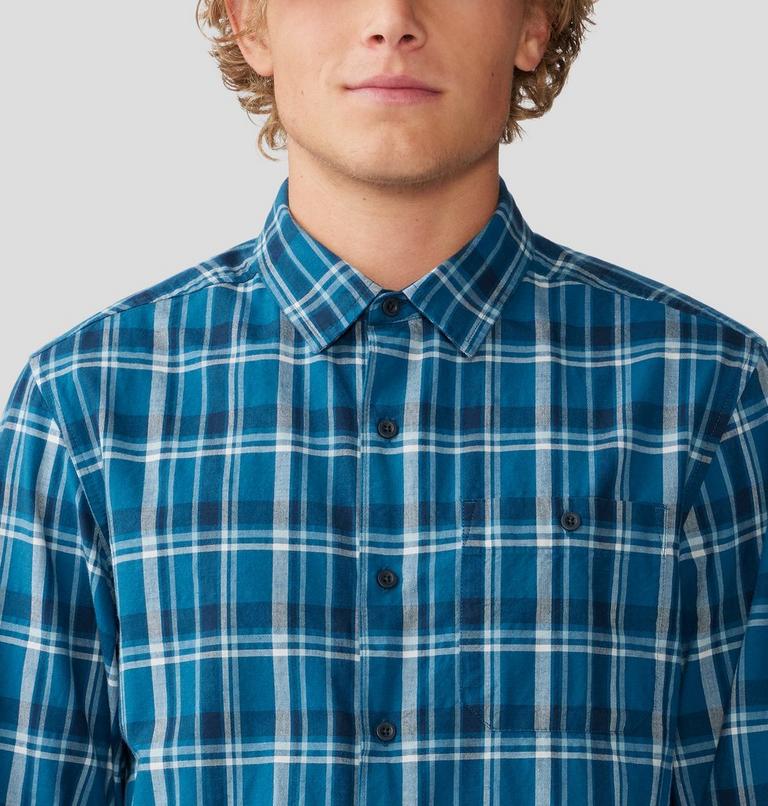 Men's Big Cottonwood Long Sleeve Shirt, Color: Dark Caspian Trailhead Plaid, image 4