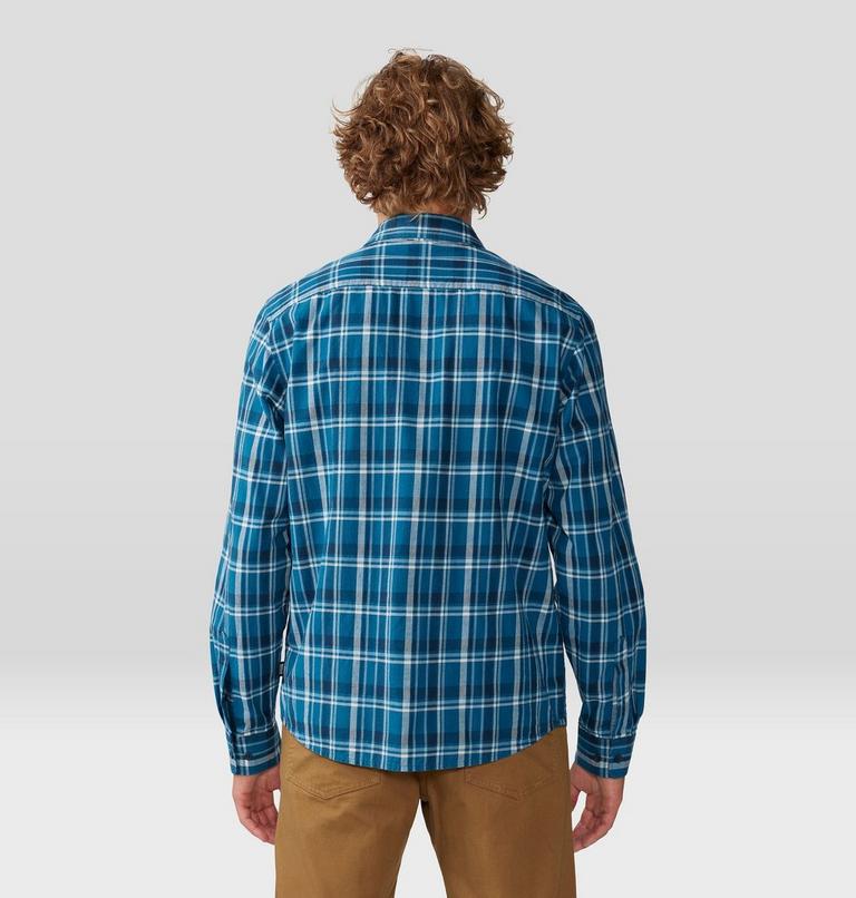 Men's Big Cottonwood Long Sleeve Shirt, Color: Dark Caspian Trailhead Plaid, image 2