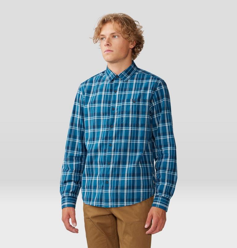 Men's Big Cottonwood Long Sleeve Shirt, Color: Dark Caspian Trailhead Plaid, image 1