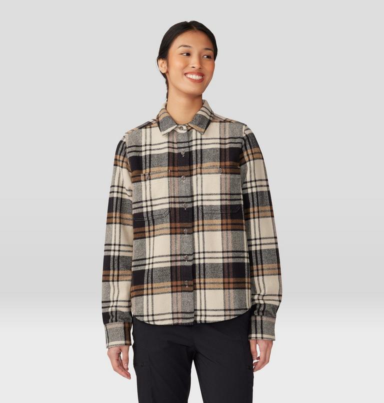Women's Plusher Long Sleeve Shirt, Color: Oyster Shell Plaid Print, image 1