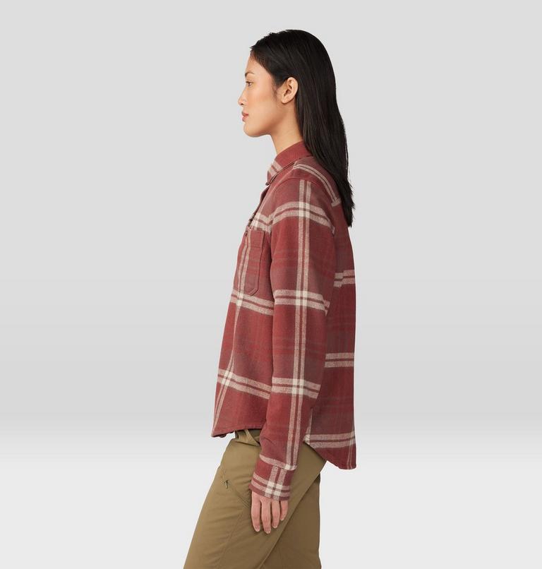 Women's Plusher Long Sleeve Shirt, Color: Clay Earth Plaid Print, image 3