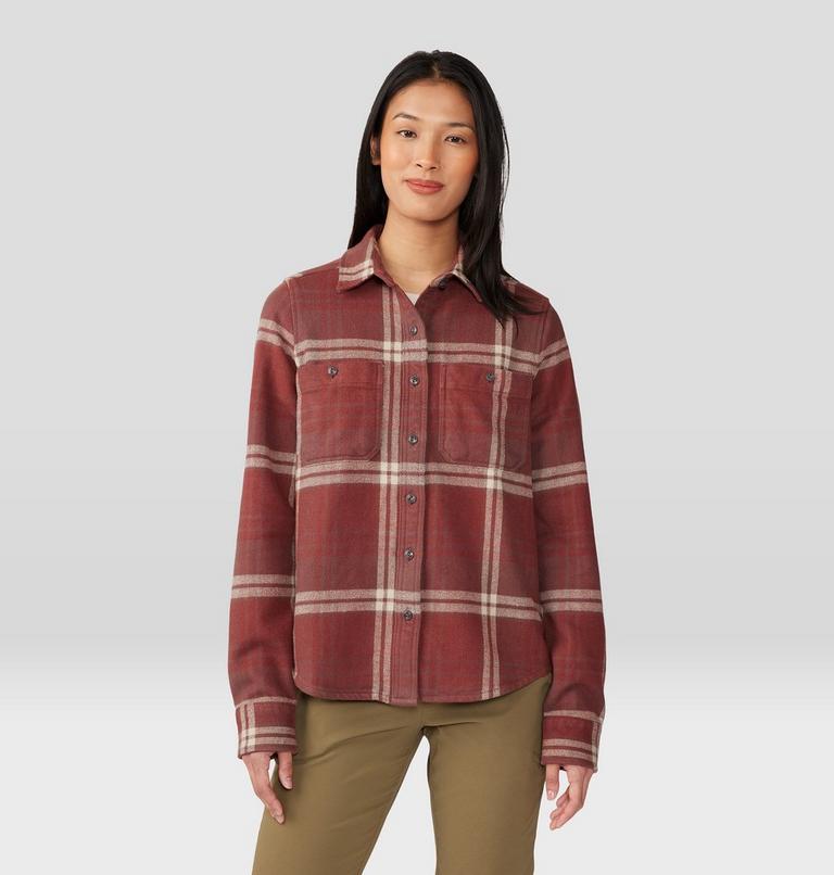 Women's Plusher Long Sleeve Shirt, Color: Clay Earth Plaid Print, image 6