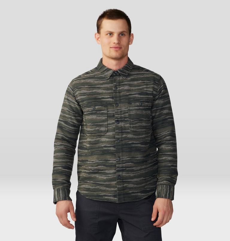 Men's Granite Peak Long Sleeve Flannel Shirt, Color: Black Spruce Landscape Print, image 1