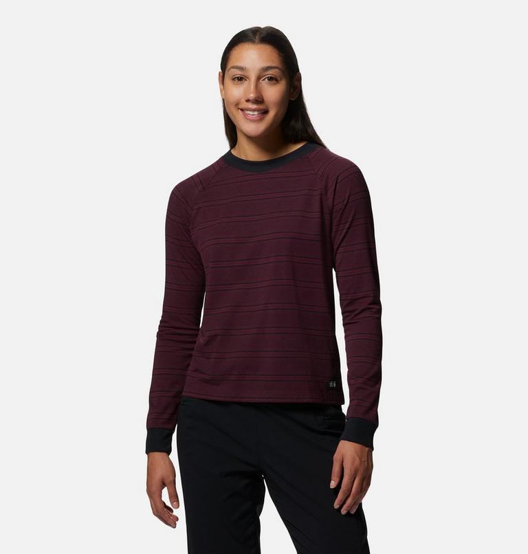 Women's Wander Pass Long Sleeve, Color: Cocoa Red Pacific Stripe, image 1