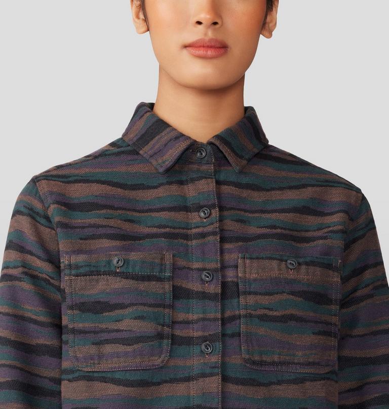 Women's Granite Peak Long Sleeve Flannel Shirt, Color: Dark Marsh Landscape Jacquard, image 4