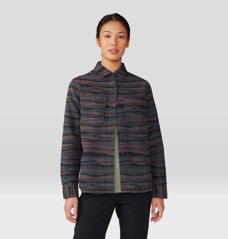 Women's Granite Peak Long Sleeve Flannel Shirt, Color: Dark Marsh Landscape Jacquard, image 6