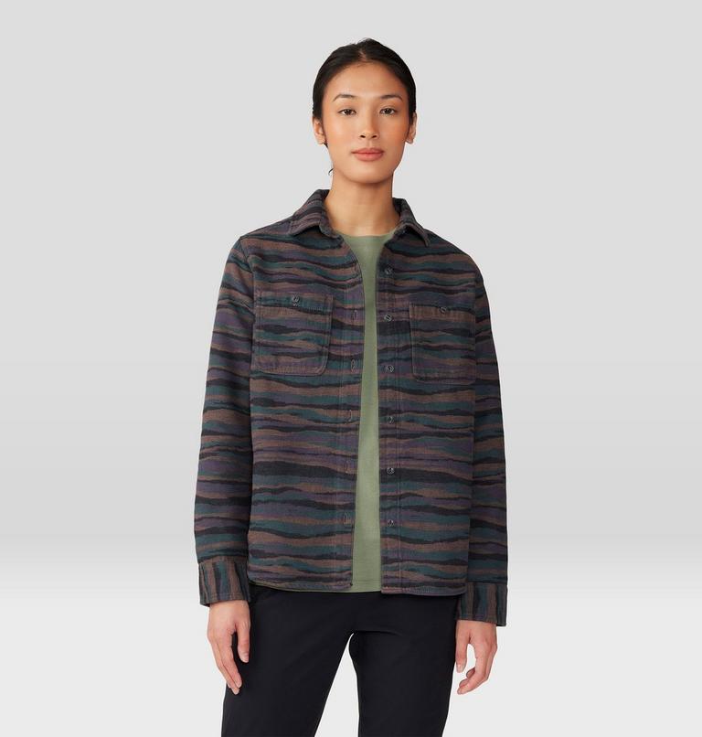 Women's Granite Peak Long Sleeve Flannel Shirt, Color: Dark Marsh Landscape Jacquard, image 7