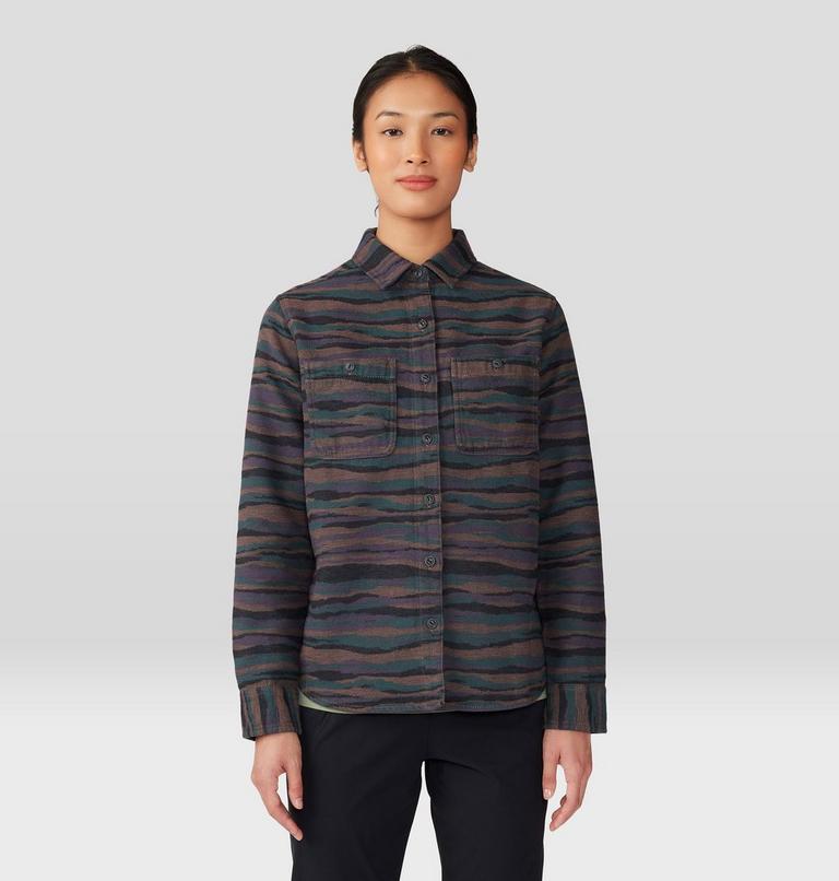 Women's Granite Peak Long Sleeve Flannel Shirt, Color: Dark Marsh Landscape Jacquard, image 1