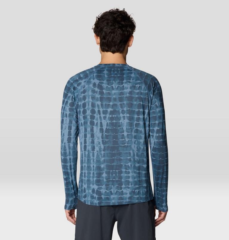 Men's Crater Lake Long Sleeve Crew, Color: Adriatic Blue Prismatic Print, image 3