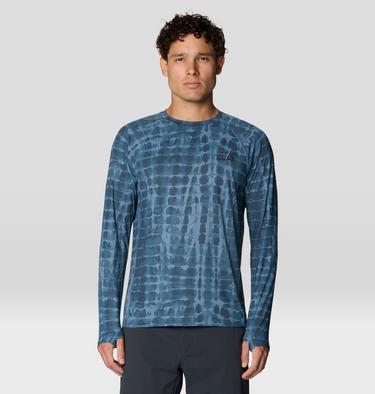 Men's Crater Lake Long Sleeve Crew, Color: Adriatic Blue Prismatic Print, image 3