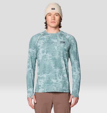 Men's Crater Lake Long Sleeve Crew, Color: Blue Sage Inked Dyed Print, image 1