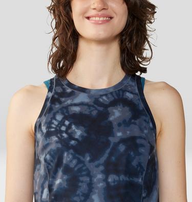 Women's Mountain Stretch Tanklette, Color: Blue Slate Spore Dye Print, image 8