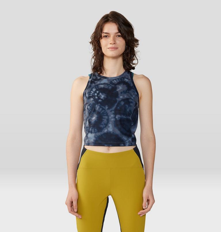 Women's Mountain Stretch Tanklette, Color: Blue Slate Spore Dye Print, image 1