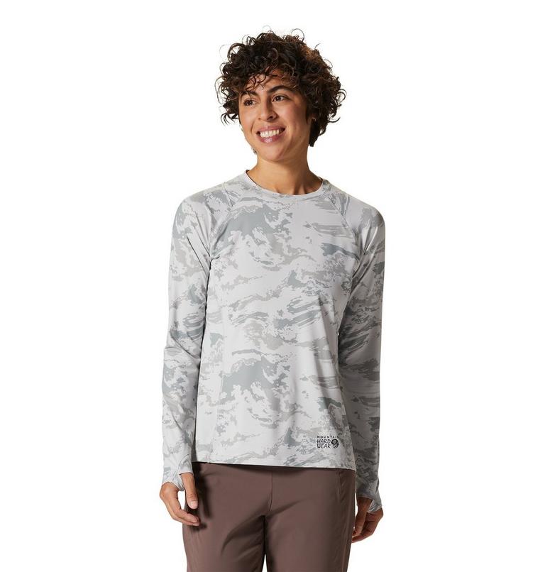 Women's Crater Lake Long Sleeve, Color: Grey Ice Crag Camo Print, image 1