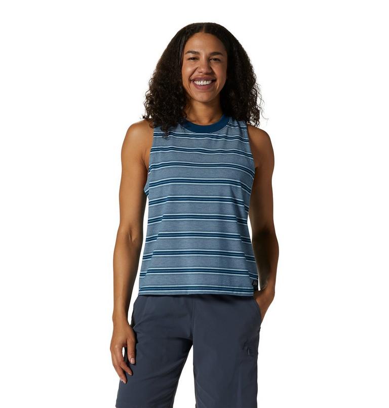 Women's Wander Pass Tank, Color: Dark Caspian Pacific Stripe, image 1