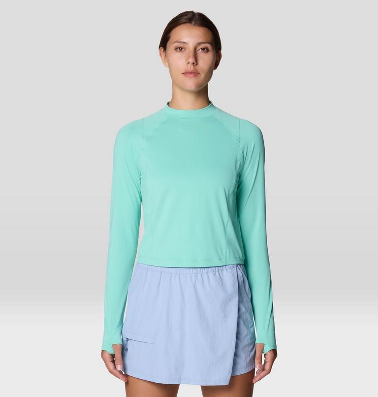 Women's Crater Lake Long Sleeve Crop, Color: Icy Teal, image 1