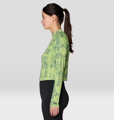Women's Crater Lake Long Sleeve Crop Shirt, Color: Bright Lichen Shadowdye Print, image 7