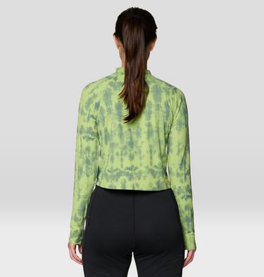 Women's Crater Lake Long Sleeve Crop Shirt, Color: Bright Lichen Shadowdye Print, image 6