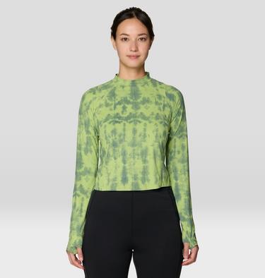 Women's Crater Lake Long Sleeve Crop Shirt, Color: Bright Lichen Shadowdye Print, image 5