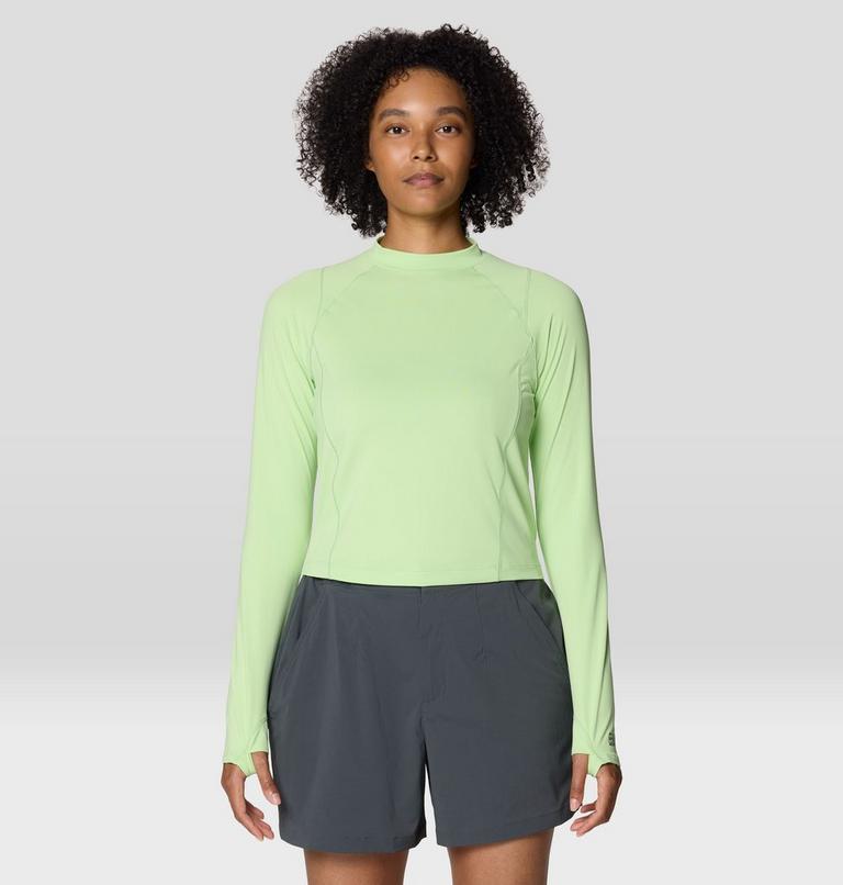 Women's Crater Lake Long Sleeve Crop, Color: Frozen In Lime, image 1