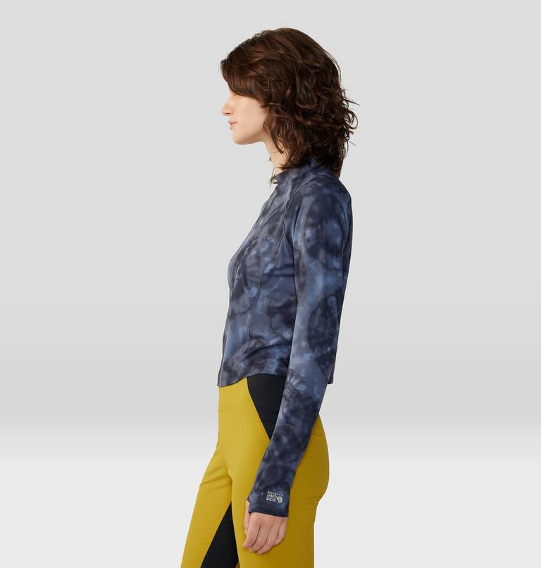 Women's Crater Lake Long Sleeve Crop, Color: Blue Slate Spore Dye Print, image 3
