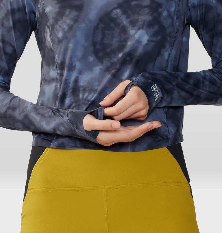 Women's Crater Lake Long Sleeve Crop, Color: Blue Slate Spore Dye Print, image 5