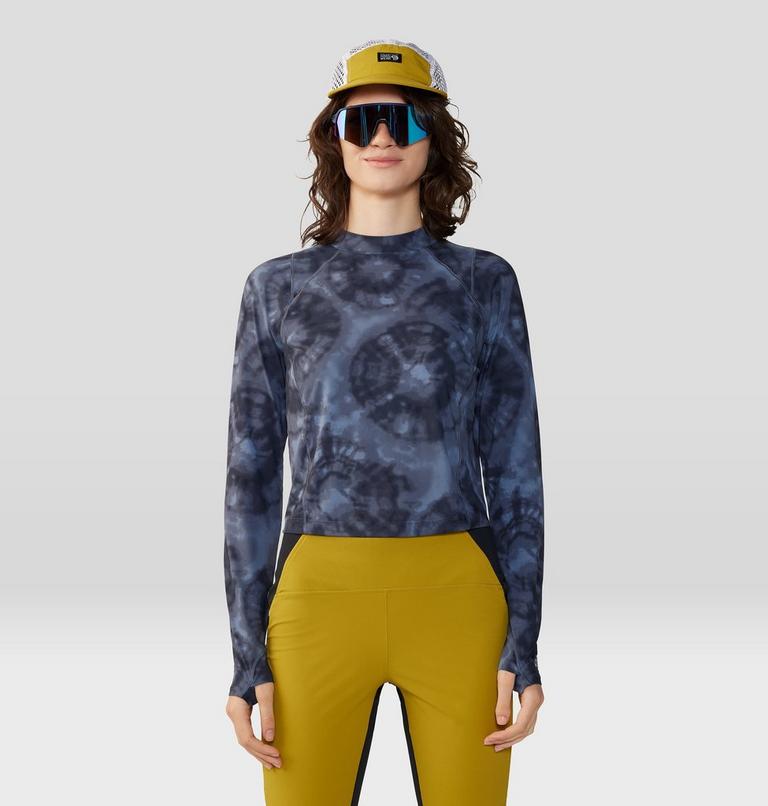 Women's Crater Lake Long Sleeve Crop, Color: Blue Slate Spore Dye Print, image 6