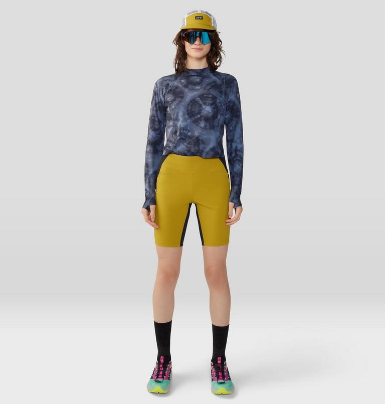 Women's Crater Lake Long Sleeve Crop, Color: Blue Slate Spore Dye Print, image 8