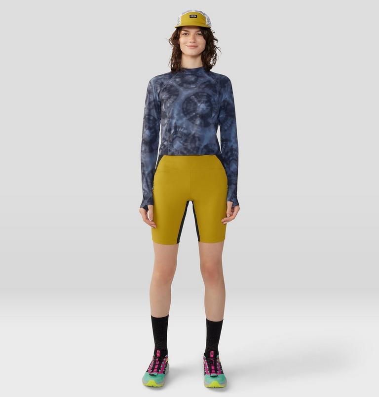 Women's Crater Lake Long Sleeve Crop, Color: Blue Slate Spore Dye Print, image 9