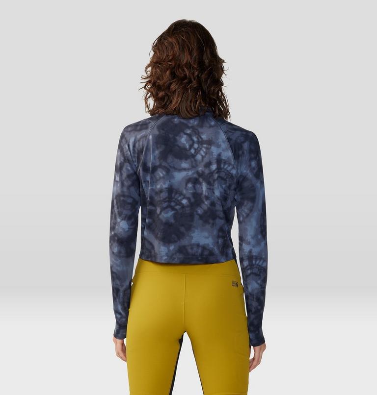 Women's Crater Lake Long Sleeve Crop, Color: Blue Slate Spore Dye Print, image 2