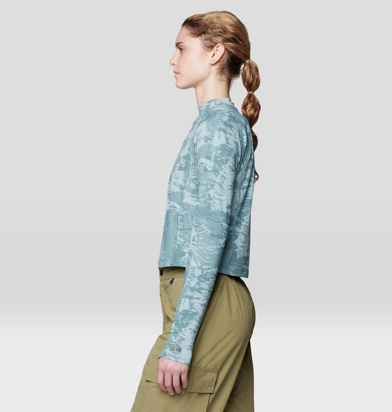 Women's Crater Lake Long Sleeve Crop, Color: Blue Sage Inked Dye Print, image 5