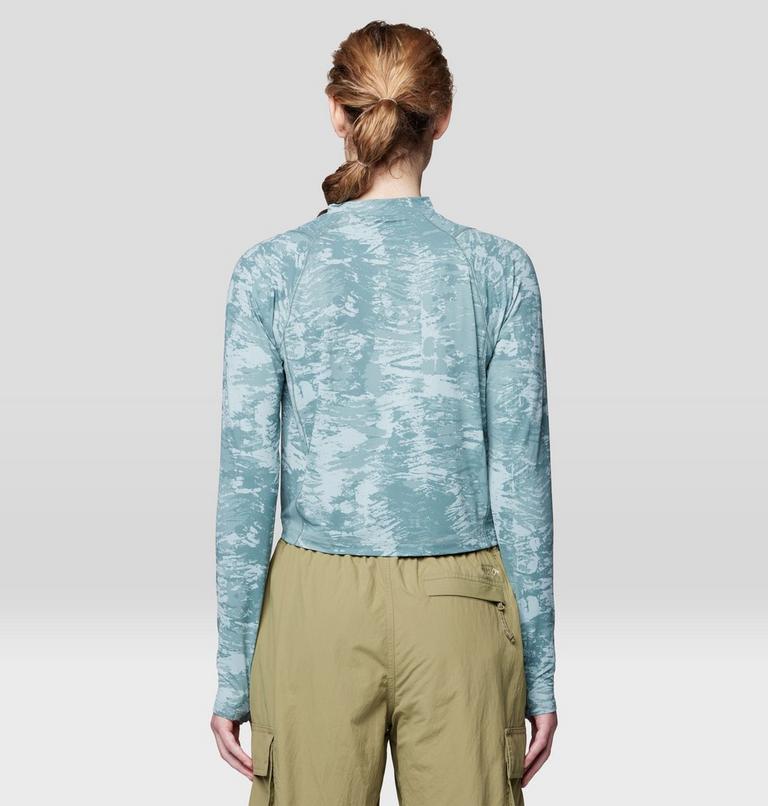Women's Crater Lake Long Sleeve Crop, Color: Blue Sage Inked Dye Print, image 4