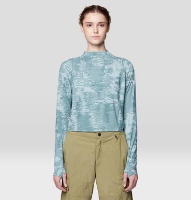 Women's Crater Lake Long Sleeve Crop, Color: Blue Sage Inked Dye Print, image 9