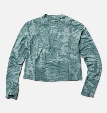 Women's Crater Lake Long Sleeve Crop, Color: Blue Sage Inked Dye Print, image 11