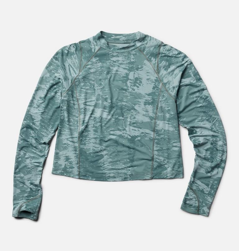 Women's Crater Lake Long Sleeve Crop, Color: Blue Sage Inked Dye Print, image 3