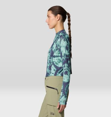 Women's Crater Lake Long Sleeve Crop, Color: Lapis Dusk Spore Dye Print, image 8