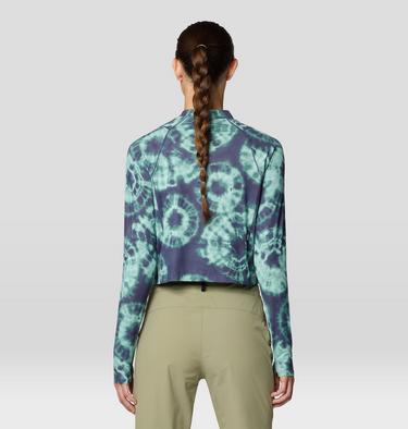 Women's Crater Lake Long Sleeve Crop, Color: Lapis Dusk Spore Dye Print, image 7