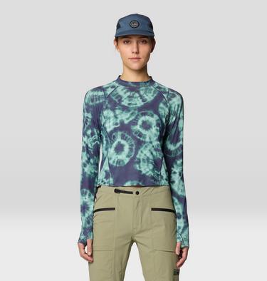 Women's Crater Lake Long Sleeve Crop, Color: Lapis Dusk Spore Dye Print, image 5