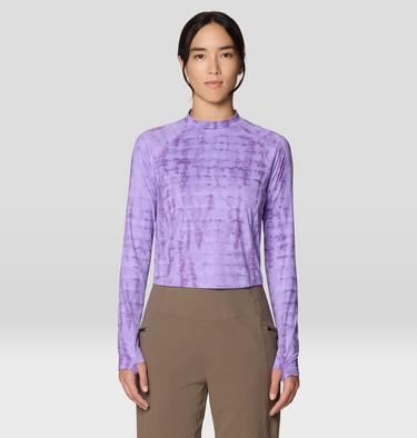 Women's Crater Lake Long Sleeve Crop, Color: Harbor Violet Prismatic Print, image 9