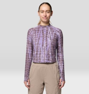 Women's Crater Lake Long Sleeve Crop, Color: Purple Sage Prismatic Print, image 9