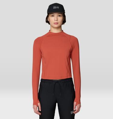 Women's Crater Lake Long Sleeve Crop Shirt, Color: Mars Red, image 1